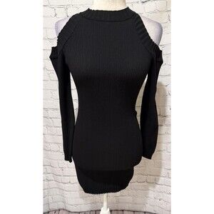 Bishop + Young Black Cold Shoulder Halter Sweater Long Sleeve Dress Small